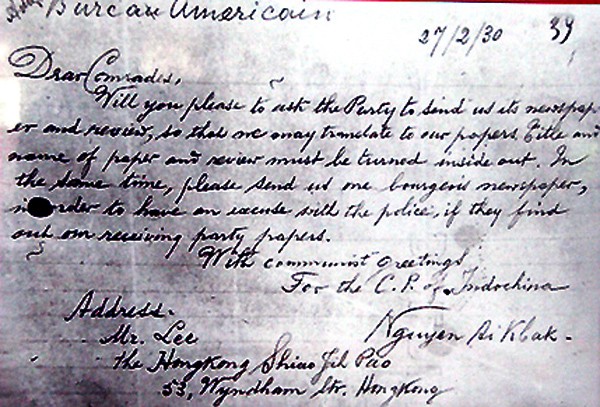 Thư Bác gửi Văn phòng đại diện Đảng Cộng sản Mỹ ngày 27/2/1930